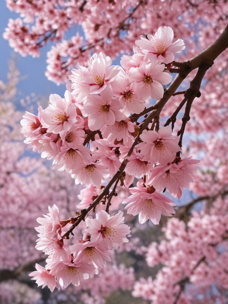 Delicate Cherry Blossom Branches Adorned with Vibrant Pink Flowers in ...