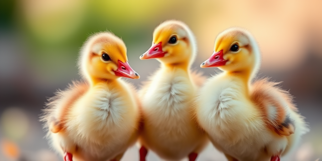 Three fluffy ducklings standing together with soft, natural lighting, shallow depth of field, ISO 200, f/2.8, 50mm lens, taken with a DSLR camera in portrait orientation.