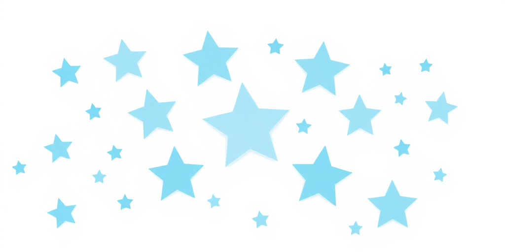 Generate a high-quality digital illustration of abstract star-like shapes in soft blue colors with a clean white background, using a DSLR camera type with a 50mm lens, aperture f/2.8, ISO 100, and a slight top-down view to enhance clarity and detail.