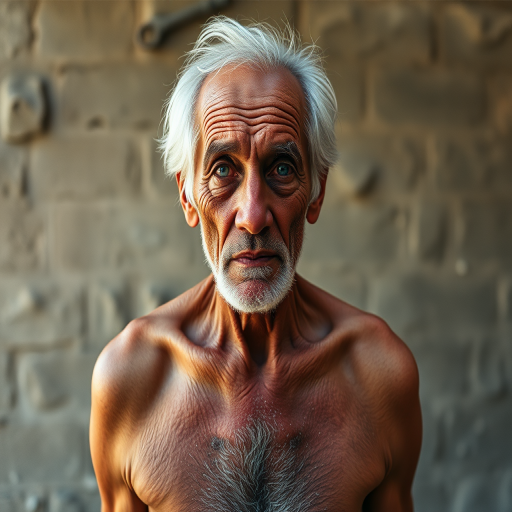 shirtless old man