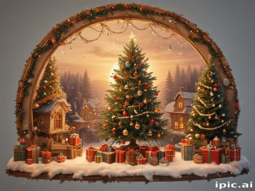 Cozy Winter Wonderland Scene with Christmas Trees and Festive Decorations