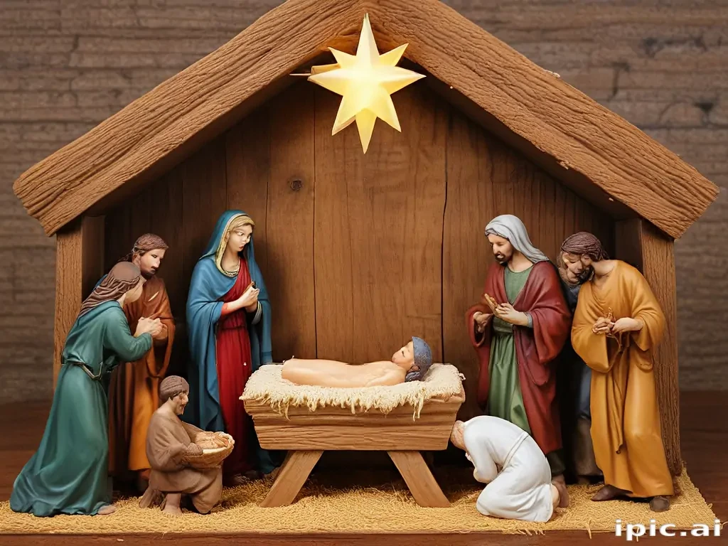 Nativity Scene Depicting the Birth of Jesus with Adoring Figures