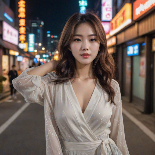 asian woman, korean idol, wrap blouse, night background, selfie, detailed background
