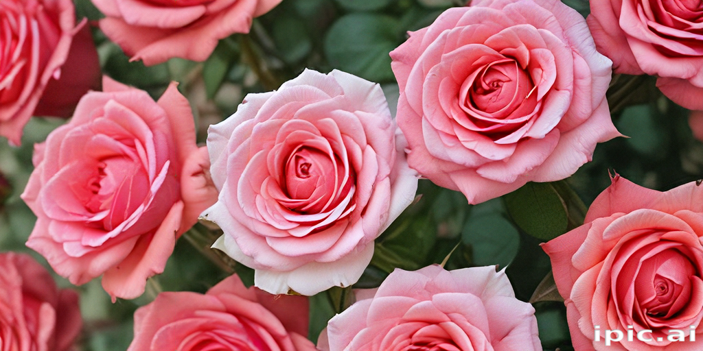 Pink Roses Photo Display A Beautiful Display of Pink Roses in Full Bloom on a Sunny Day