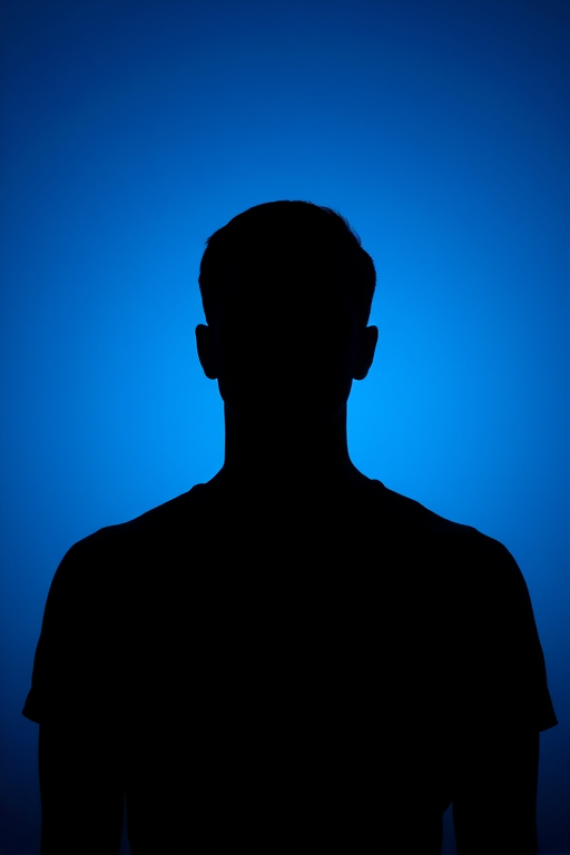 Create a glowing human silhouette against a smooth blue background using a DSLR camera with a 50mm lens, f/1.8 aperture, ISO 100, shallow depth of field for emphasis, shot from a frontal view, soft lighting.