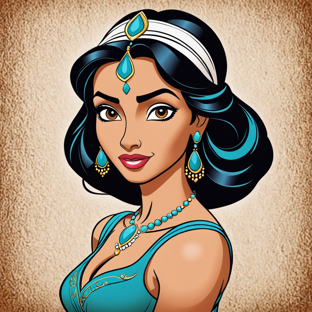 Princess Jasmine fron cartoon aladdin line art