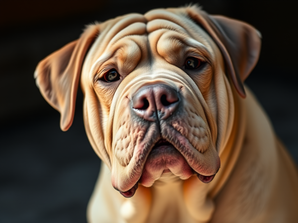A Close-Up Portrait of a Cute, Wrinkled Dog with Expressive Eyes.