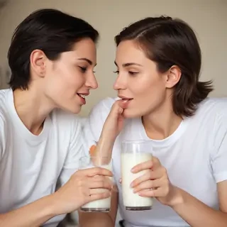 lesbians drinking milk