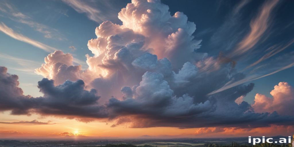 Majestic Sunset Over Rolling Hills with Dramatic, Fluffy Clouds Above