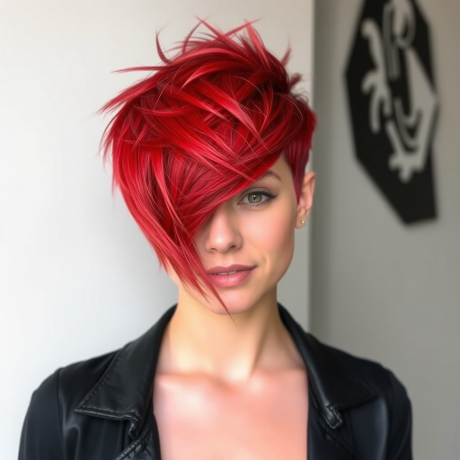Vibrant red-haired beauty showcasing a pixie cut with edgy, textured layers, emphasizing her fiery personality and bold style choices