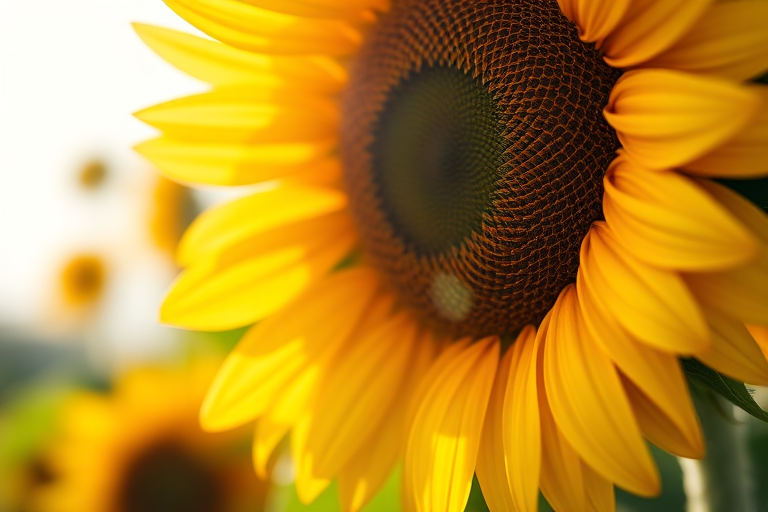 a vibrant sunflower in full bloom captured in natural sunlight, macro view, shallow depth of field, aperture f/2.8, ISO 100, 50mm lens, DSLR camera, high resolution, vivid colors, soft background bokeh