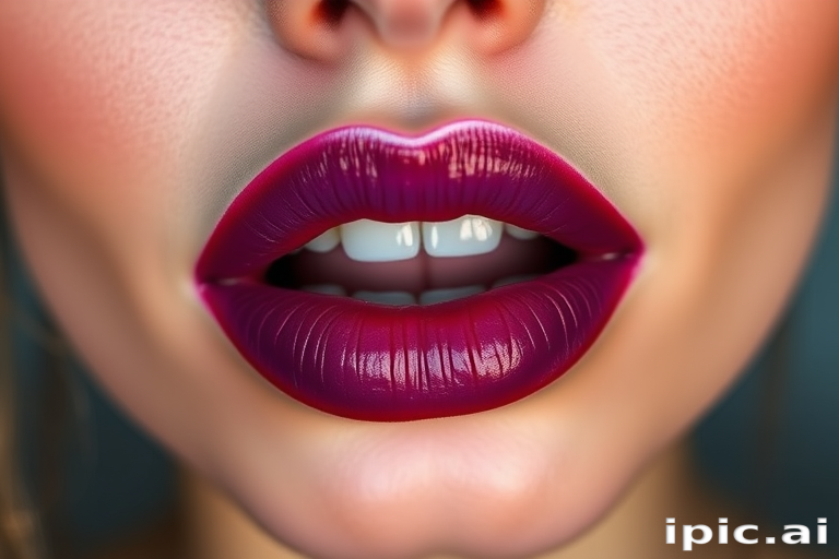 Striking ombre "Twilight Gradient" lip art transitions from deep burgundy to lavender, perfectly blended on plump lips for a mesmerizing sunset-inspired look
