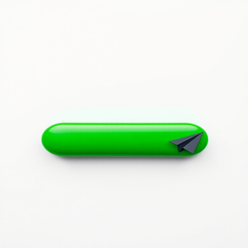 create a vibrant green button with a sleek oval shape and a black paper plane icon on the right, taken with a DSLR camera at f/2.8 aperture, ISO 100, 50mm lens, soft studio lighting for enhanced clarity and color saturation