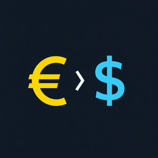 Create a high-resolution graphic illustration showing the euro and dollar symbols in a circular exchange format, using a clean minimalist style, with a dark background, shot with a digital camera at f/2.8 aperture, ISO 100, and a focal length of 50mm for clear details and vibrant colors.