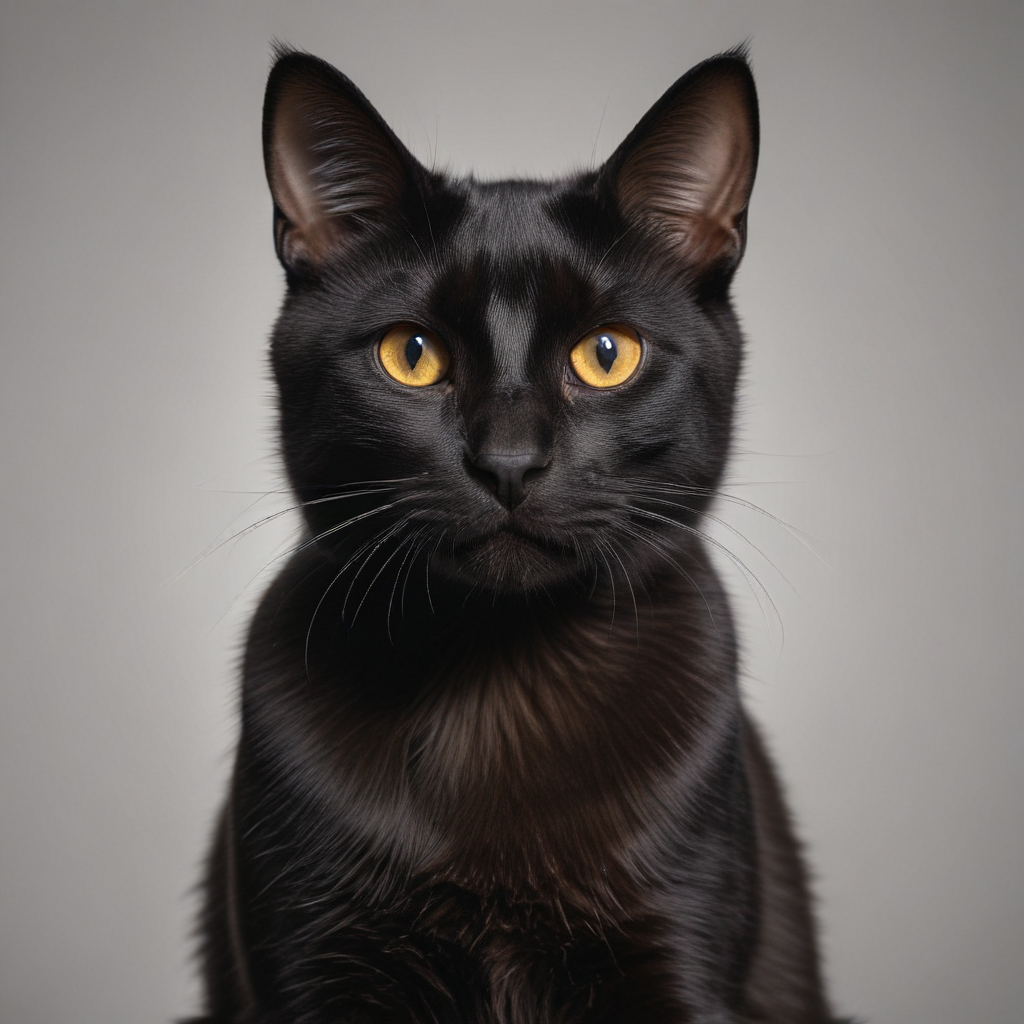 A Striking Portrait of a Majestic Black Cat with Bright Yellow Eyes