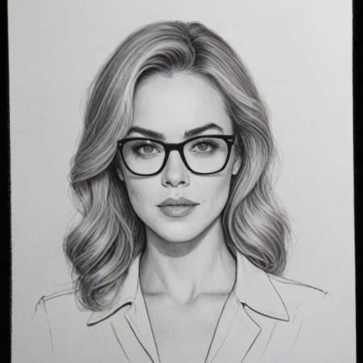 Beauteous Jessica Marais, pencil sketch, portrait of Stunning woman 1975s in glasses, hair style beatnik, outline, clear lines, fine lines, 8k