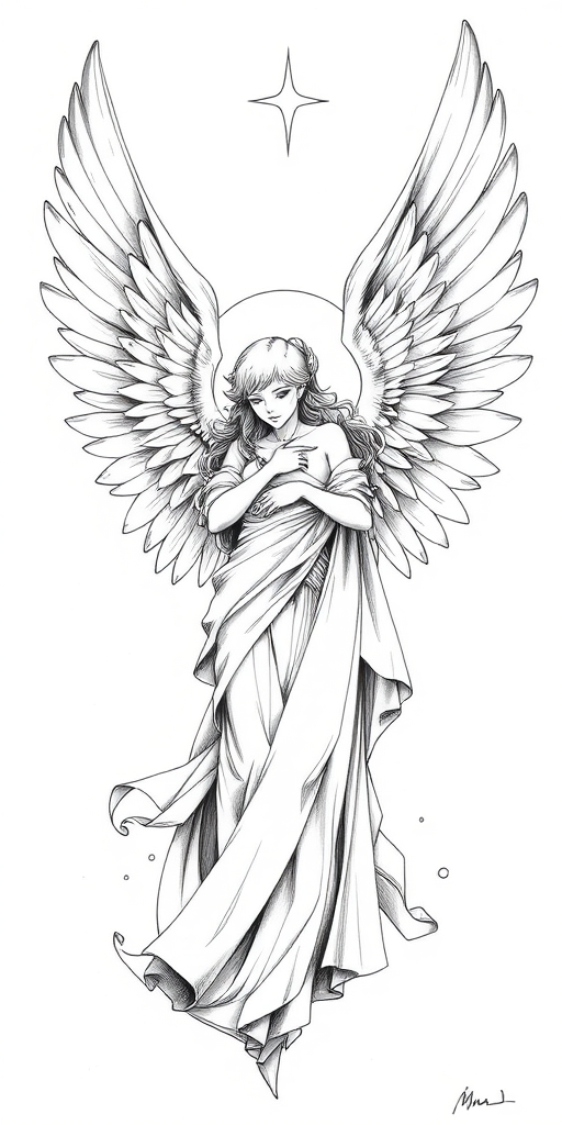 black and white angel drawings