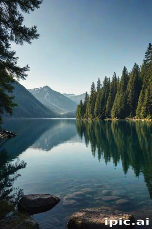 Tranquil Lake Surrounded by Majestic Mountains and Lush Green Forests