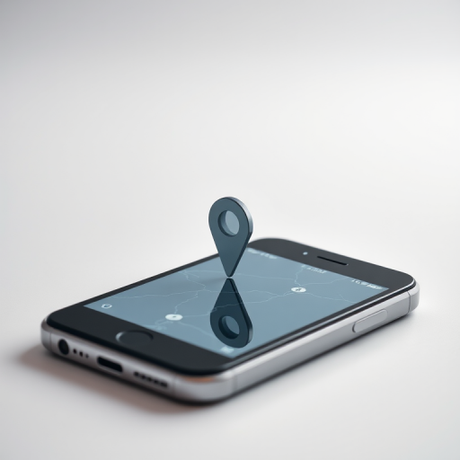 Create a high-resolution image of a smartphone with a location pin on the screen, using a 50mm lens, f/1.8 aperture, ISO 100, with a shallow depth of field, captured from an eye-level angle in a studio setting, emphasizing soft lighting and clean background to enhance image quality.
