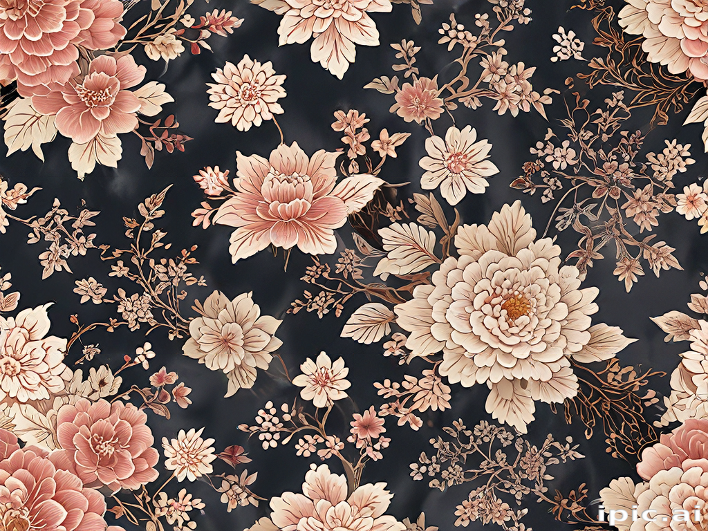 Elegant Floral Pattern with Soft Pink and Cream Flowers on Dark Background