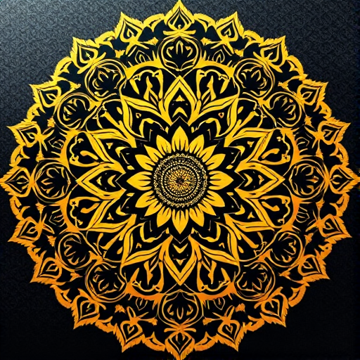 intricate mandala pattern with gold and black color scheme, ISO 100, aperture f/8, 50mm lens, top-down view, high-resolution DSLR photography