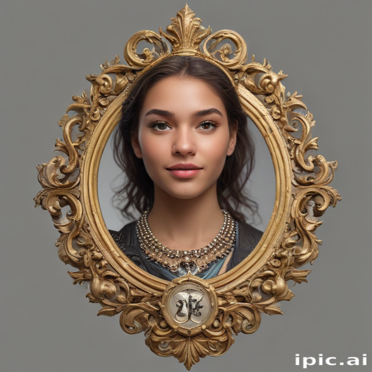 Elegant Portrait of a Young Woman Framed in Ornate Gold Frame