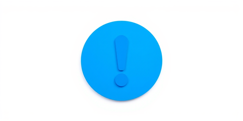 Create a vibrant blue circular exclamation mark icon on a white background, using a Canon EOS 5D Mark IV, aperture f/4, ISO 100, shutter speed 1/200 sec, top-down view, and a clean vector style to enhance image quality.