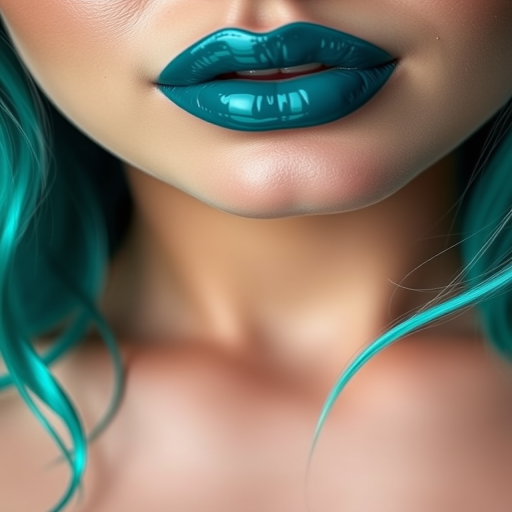Glossy teal lips named "Ocean Depths" feature a rich, jewel-toned hue with a high-shine finish, perfect for mermaid-themed costumes and underwater photoshoots