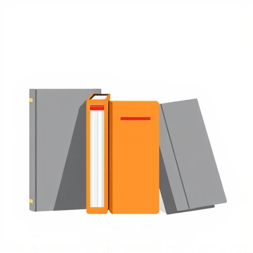 Create a digital illustration of three stylized books, featuring one gray book on the left, an orange book in the center, and a gray book on the right, with a clean white background, captured with a Canon EOS R5 camera, aperture set at f/8, ISO 100, and a 50mm lens for sharp detail and vibrant colors.