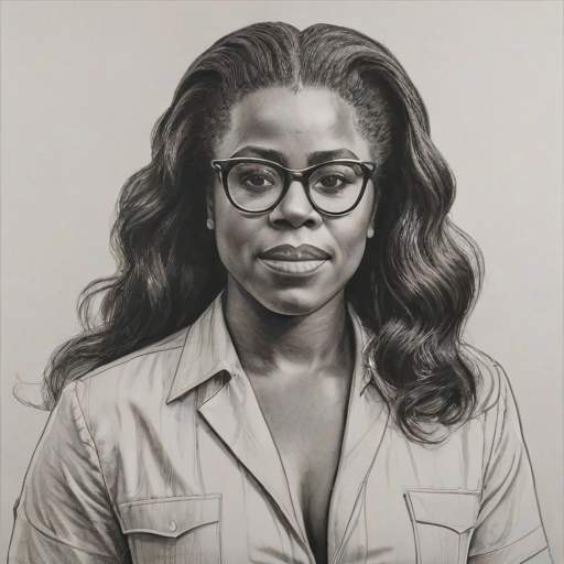 Exquisite Uzo Aduba, pencil sketch, portrait of Delightful woman 1970s in glasses, hair style beatnik, outline, clear lines, fine lines, 8k