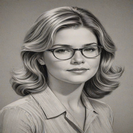 Graceful Jenna Bush Hager, pencil sketch, portrait of Attractive woman 1940s in glasses, hair style beatnik, outline, clear lines, fine lines, 8k