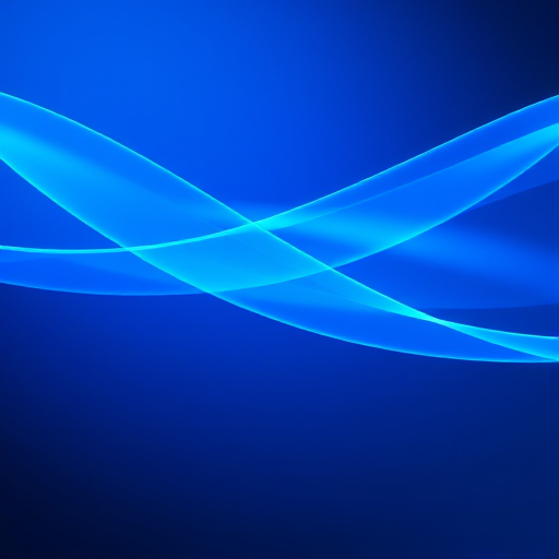 Create a high-resolution abstract image featuring blue light waves intersecting with a smooth gradient background, using a DSLR camera with a 50mm lens at f/2.8, ISO 100, 1/200 sec shutter speed, shot from a low angle with a soft-focus background.