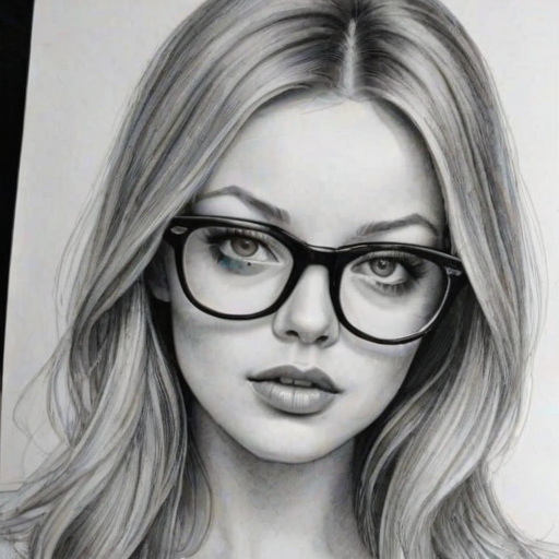 Dazzling Francesca Eastwood, pencil sketch, portrait of Enticing woman 1967s in glasses, hair style beatnik, outline, clear lines, fine lines, 8k