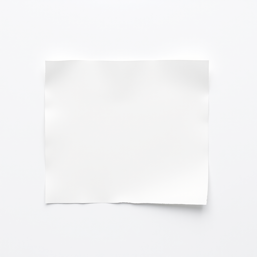 Create a high-resolution image of a blank white paper with a partially curled edge, using a Canon EOS R5 camera with a 50mm f/1.2 lens, aperture set to f/2.8, ISO 100, shutter speed 1/200s, natural soft lighting, top-down view for a clean and minimalist aesthetic.