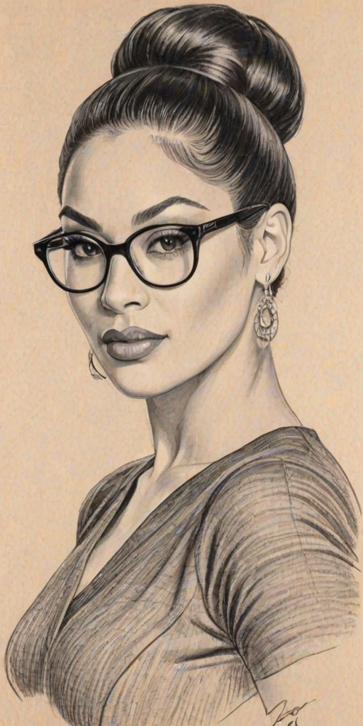 Elegant Keke Wyatt, pencil sketch, portrait of Sublime woman 1963s in glasses, hair style beatnik, outline, clear lines, fine lines, 8k
