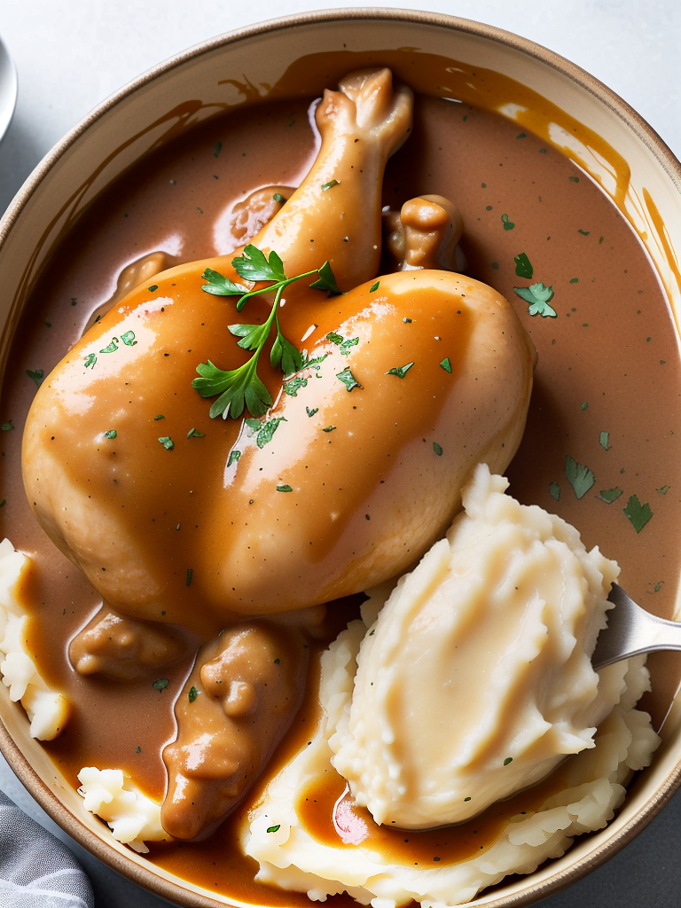 chicken in gravy over mashed potatoes
