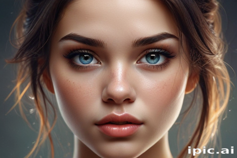 Stunning Portrait of a Young Woman with Striking Blue Eyes and Radiant Skin
