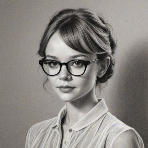 Splendid Carey Mulligan, pencil sketch, portrait of Elegant woman 1963s in glasses, hair style beatnik, outline, clear lines, fine lines, 8k
