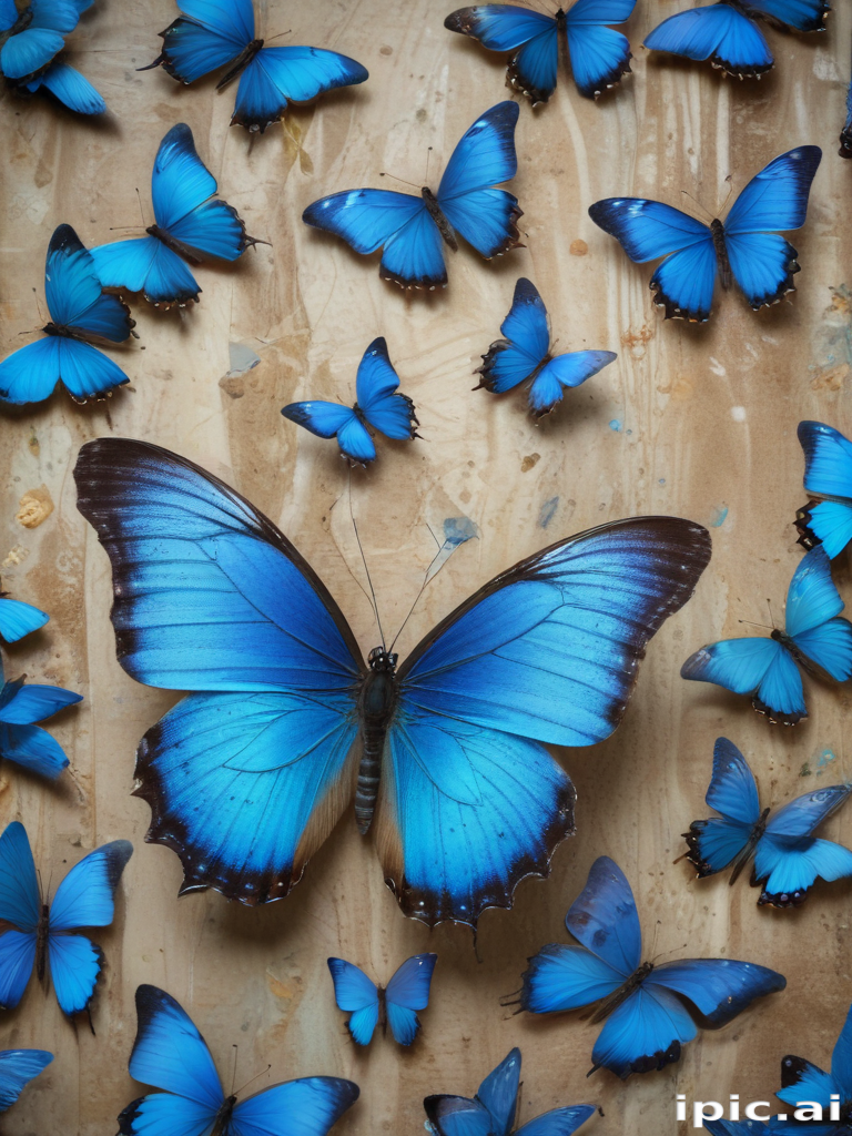 A Stunning Display of Vibrant Blue Butterflies Against a Natural Background