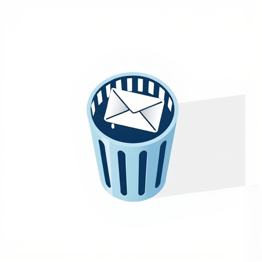 Generate a high-resolution image of a stylized trash bin with a digital email icon being discarded, camera settings: ISO 100, aperture f/5.6, shutter speed 1/250, view: top-down perspective, style: minimalistic vector art, camera type: digital DSLR.