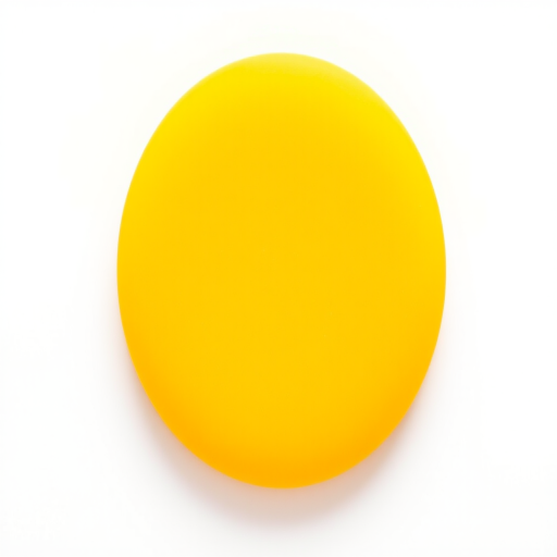 A bright yellow circular shape with a smooth texture on a plain white background, captured with a Canon EOS R5, aperture f/2.8, ISO 100, 50mm lens, macro view, natural lighting.
