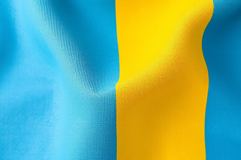Create a high-resolution image of a wavy fabric texture featuring the colors blue and yellow in two horizontal stripes, with a soft focus background, using a DSLR camera at f/2.8, ISO 100, 50mm lens, and natural light for enhanced quality.