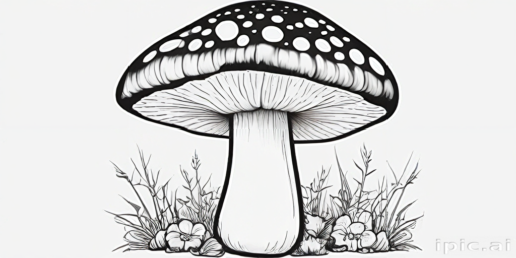 Intricate Black and White Illustration of a Majestic Mushroom ...