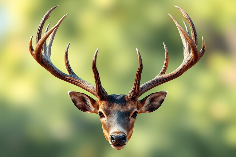 Generate a high-resolution vector graphic of a stylized deer antler design with intricate detail, using a Canon EOS R5, aperture f/8, ISO 100, and a 50mm lens, in a frontal view with soft natural lighting to enhance the image quality.