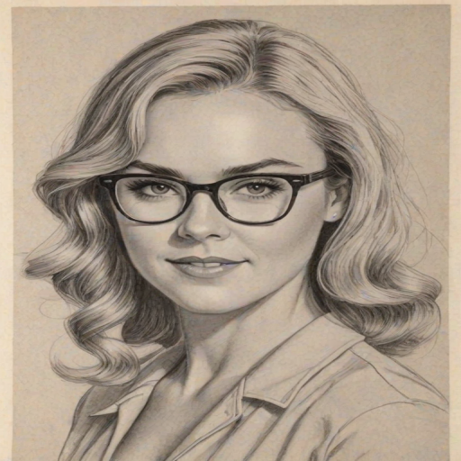 Delightful Laura Bell Bundy, pencil sketch, portrait of Sublime woman 1944s in glasses, hair style beatnik, outline, clear lines, fine lines, 8k