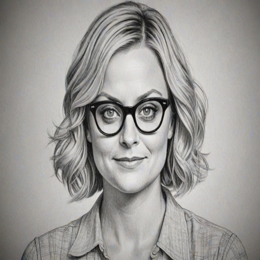 Gorgeous Amy Poehler, pencil sketch, portrait of Enchanting woman 1931s in glasses, hair style beatnik, outline, clear lines, fine lines, 8k