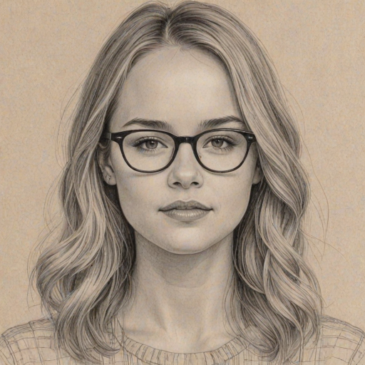 Delightful Britt Robertson, pencil sketch, portrait of Bewitching woman 1951s in glasses, hair style beatnik, outline, clear lines, fine lines, 8k