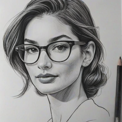 Lovely Lily Aldridge, pencil sketch, portrait of Graceful woman 1937s in glasses, hair style beatnik, outline, clear lines, fine lines, 8k