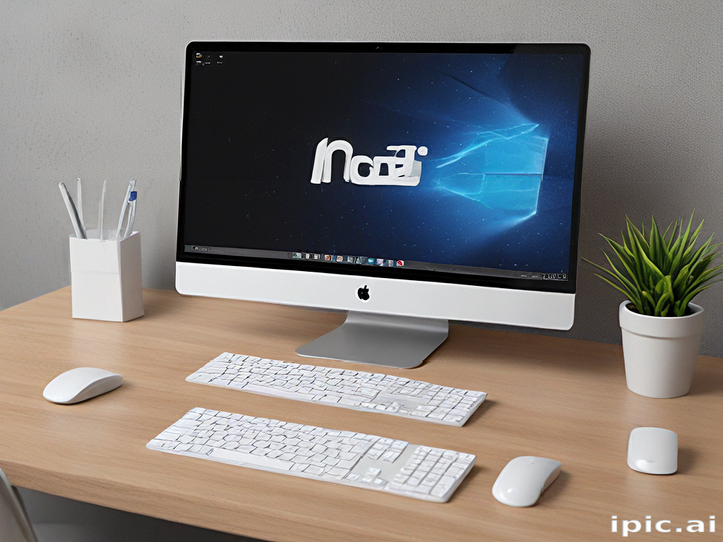 Modern Workspace Featuring an Apple Computer and Stylish Minimalist Decor