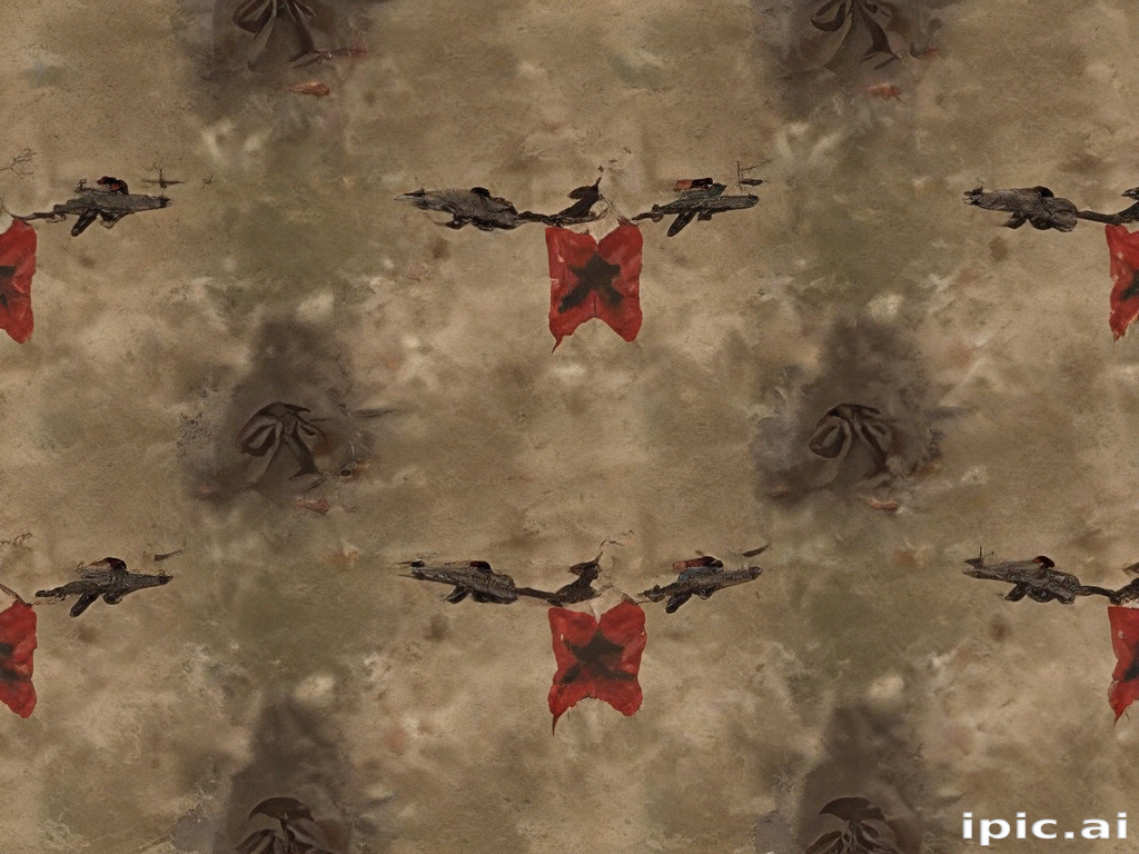Red Flag Abstract Patterns Intricate Pattern Featuring Flags and Birds Against a Textured Background